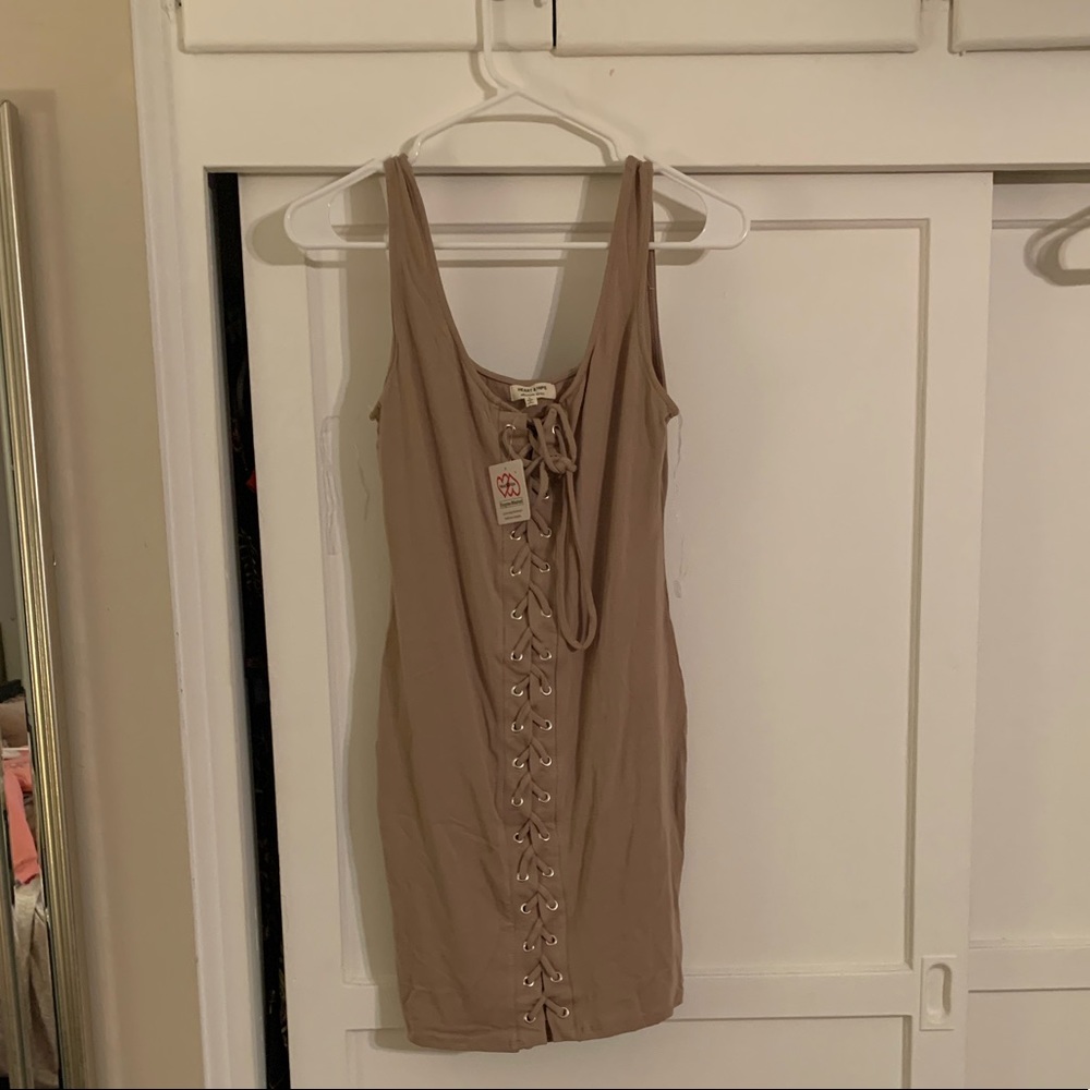 Tan Lace Up Dress